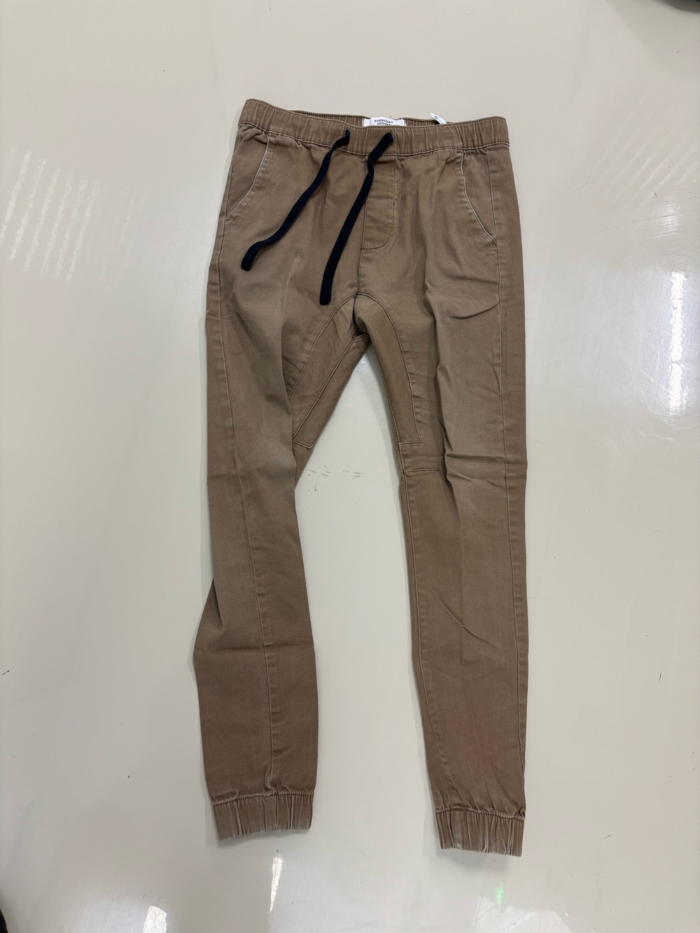 Men's Slim Cargo Joggers in Tan with Contrast Drawstring